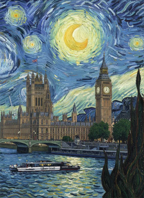 Stil von Van Gogh Erstellen Sie Bilder in lebendiger, wirbelnder Kunst.