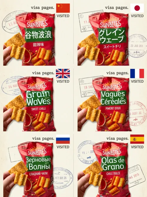Passaporte de Lanches Visualize a embalagem do produto em diferentes regiões globais.