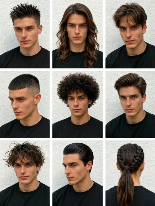 Hairstyling im Rasterformat Entdecke neun einzigartige Frisurenoptionen.
