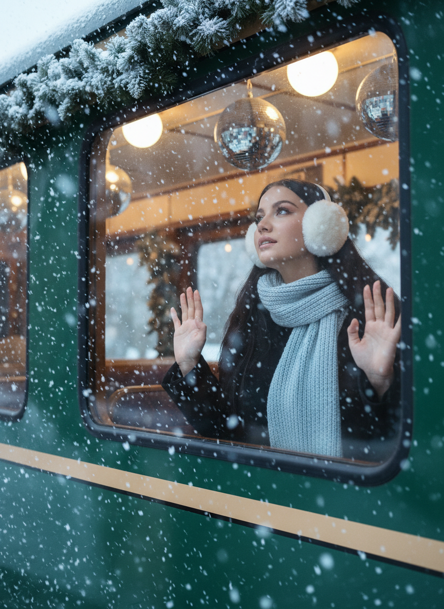 Snowy Train Journey Portrait