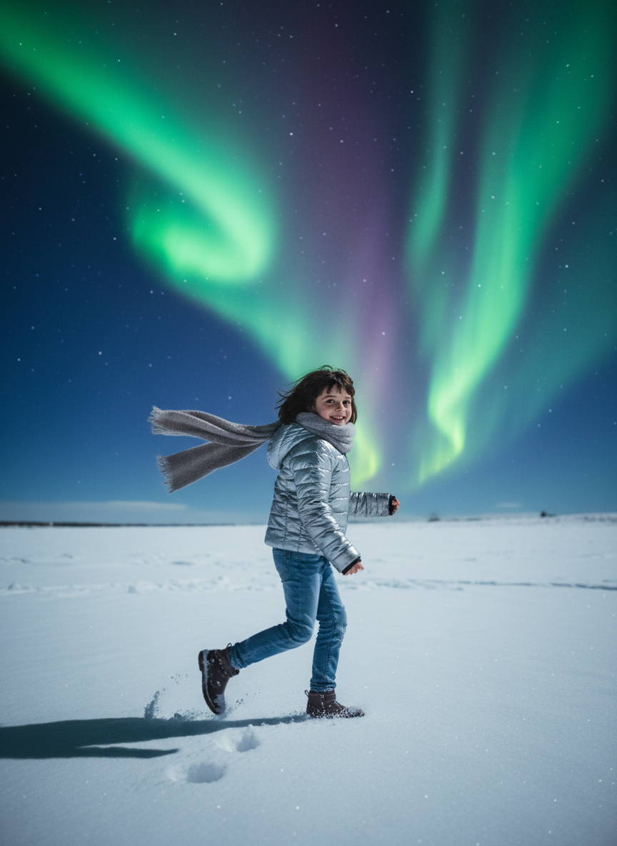 Snowy Aurora Portrait