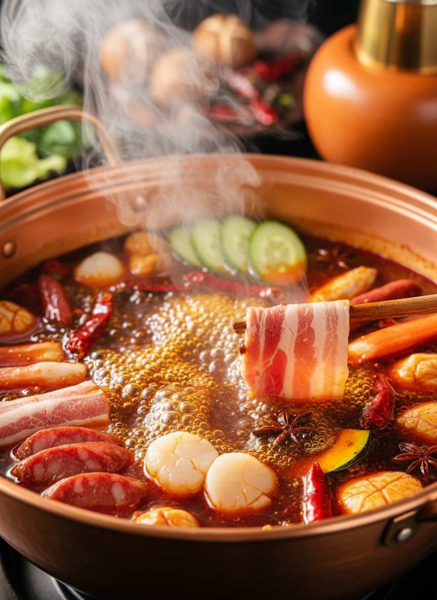 将食材放入火锅AI图片生成|灵感| iMini AI 