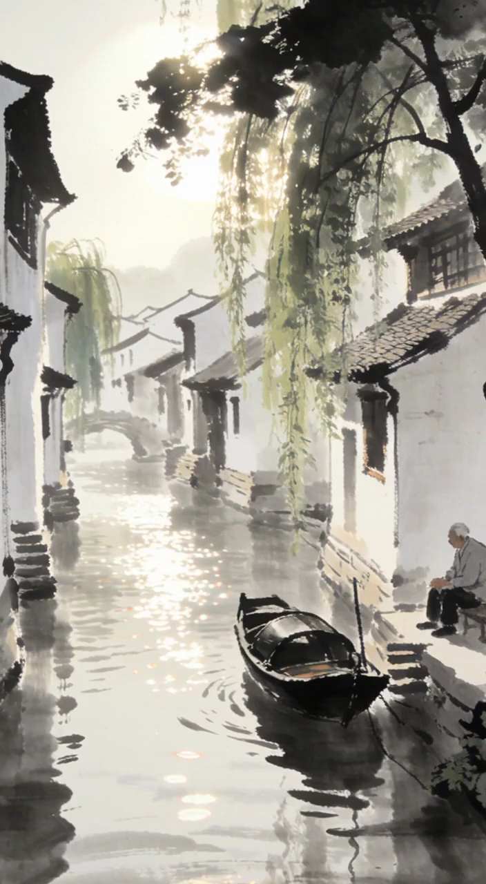 Poetic Idyllic Jiangnan Water Town Scroll Art AI Video Generator