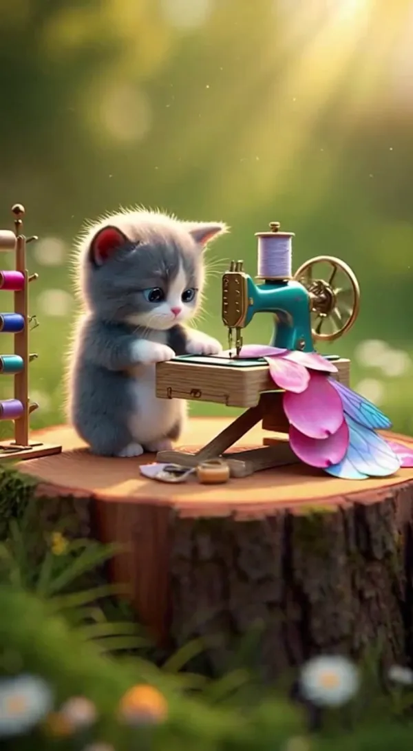 Adorable & Funny Cats Sewing Clothes Cute Craft Clip AI Video Generator