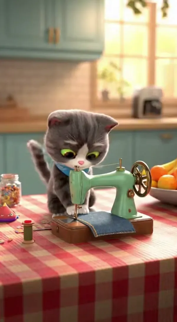 Adorable & Funny Cats Sewing Clothes Cute Craft Clip AI Video Generator