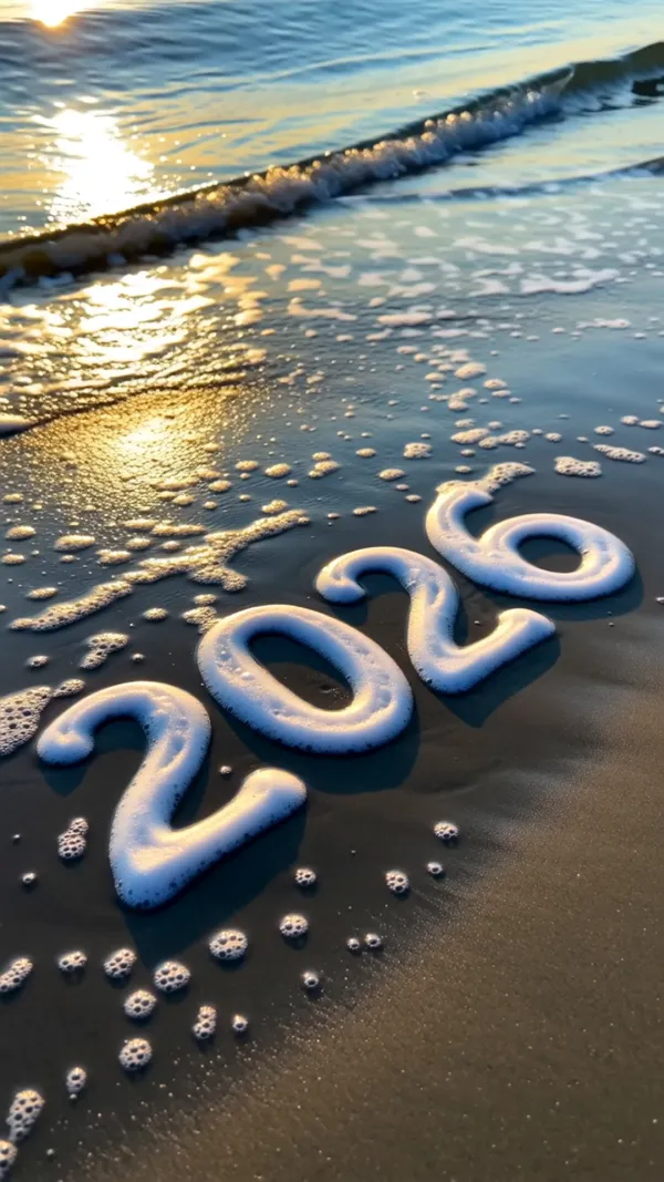 简约2026文字沙滩动效AI图像生成