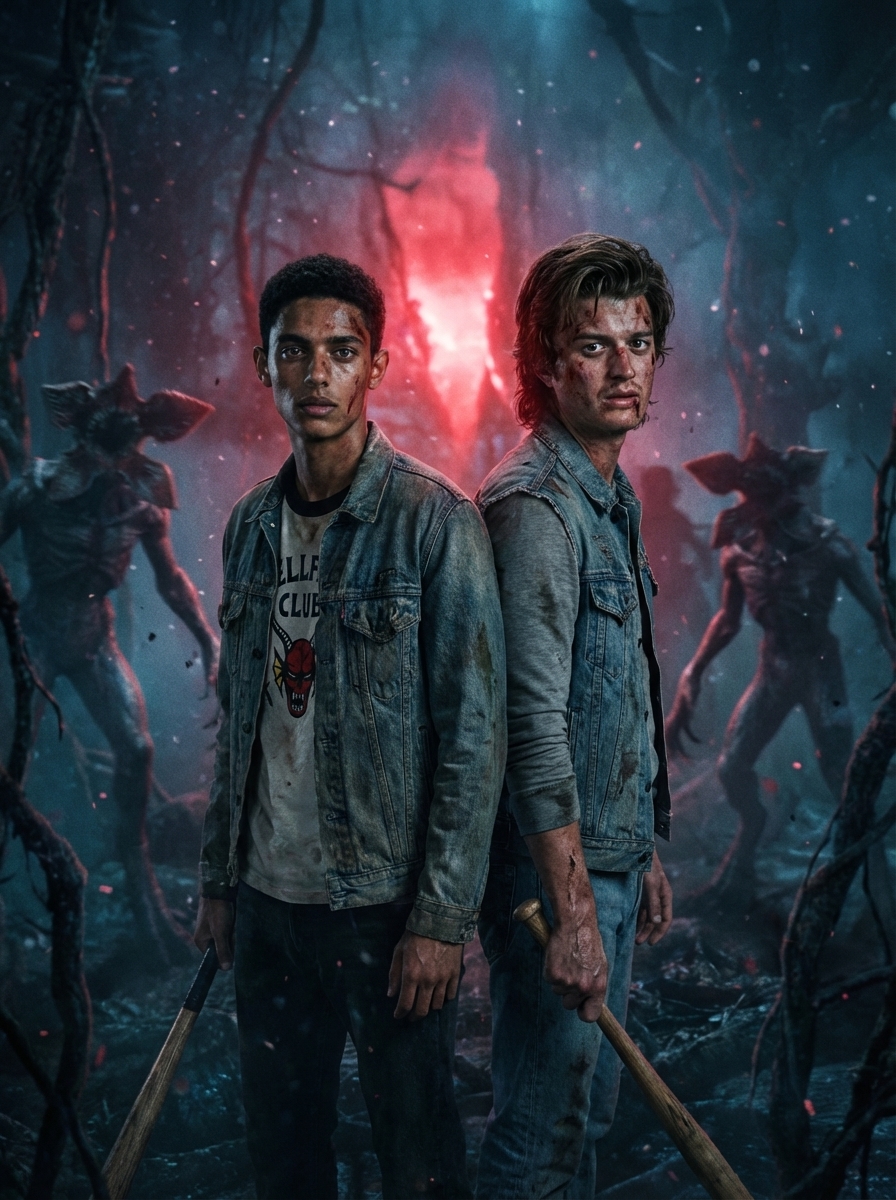 "Stranger Things" AI Group Photo