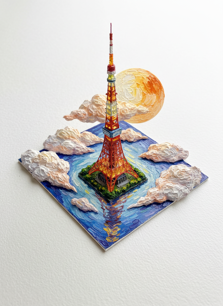 3D Oil Painting-Style Landmark Building