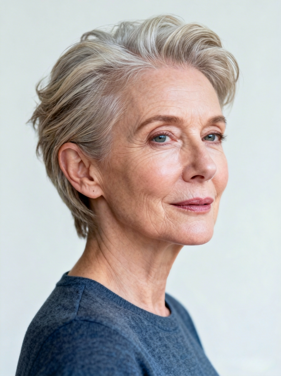 Gray-Blonde Swept-Back Crop 