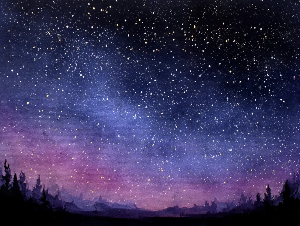 watercolor starry night sky